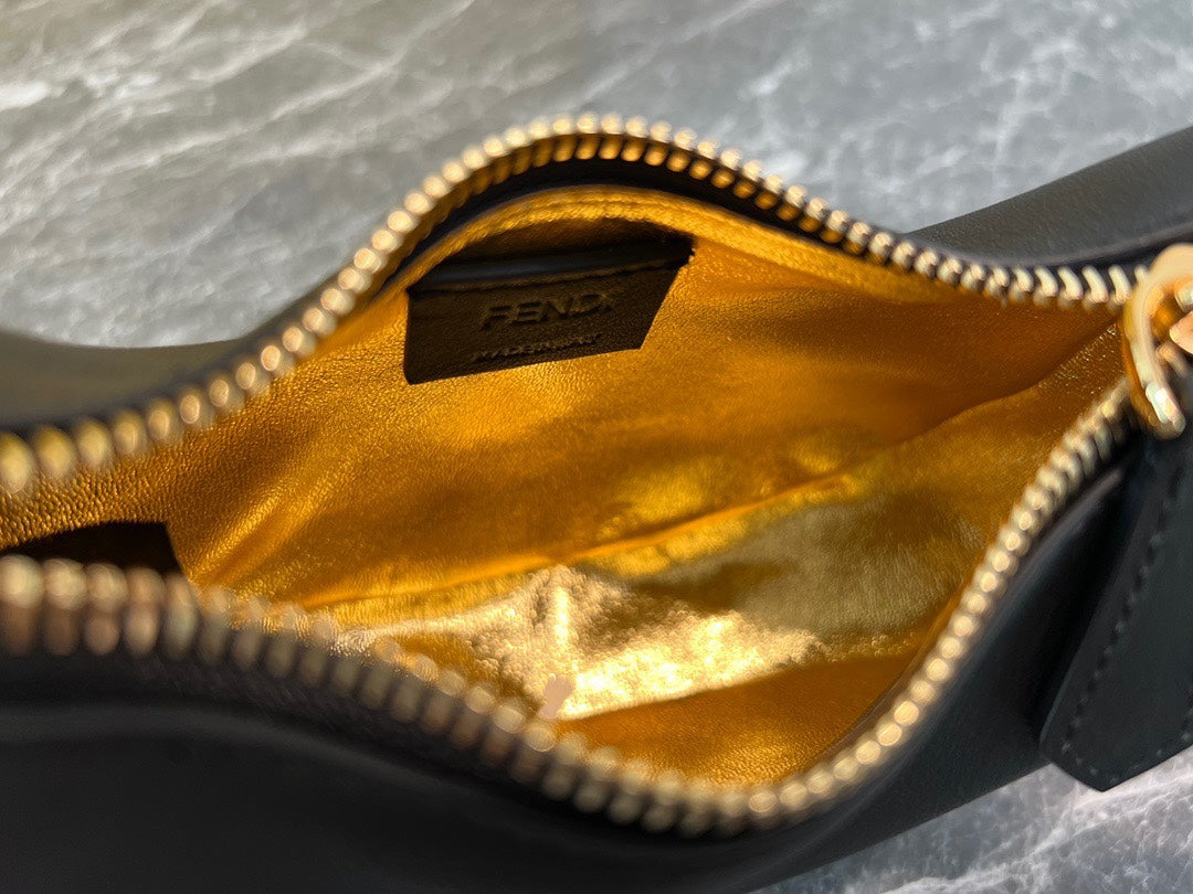 Elegant Black Belt Bag with Gold-Tone Letter Detailing