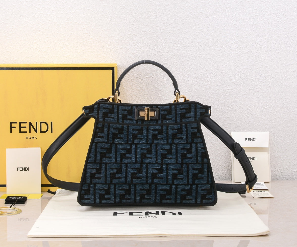 Elegant Black FF Monogram Top-Handle Shoulder Bag