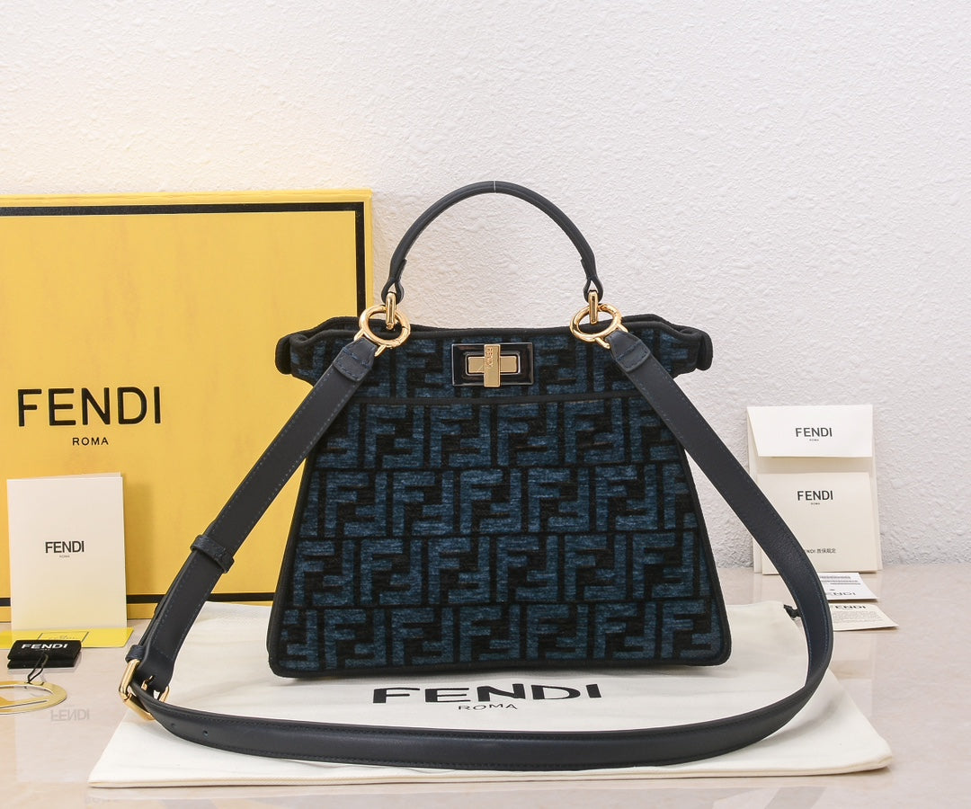 Elegant Black FF Monogram Top-Handle Shoulder Bag