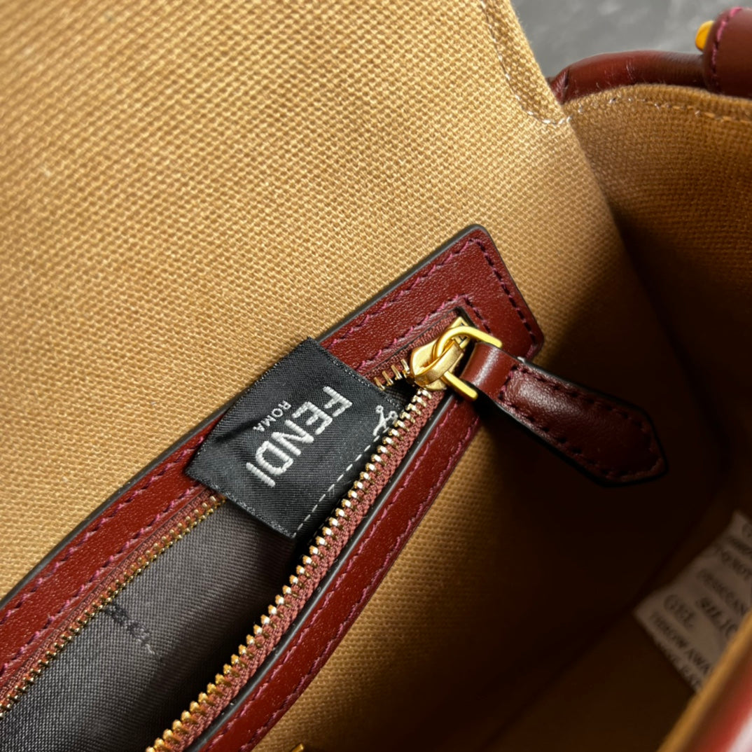 Elegant Beige Monogram Shoulder Bag with Burgundy Trim and Gold-Tone Clasp