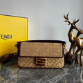 Elegant Beige Monogram Shoulder Bag with Burgundy Trim and Gold-Tone Clasp