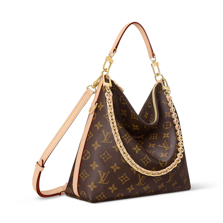 Brown Monogram Hobo Shoulder Bag with Chain Detail