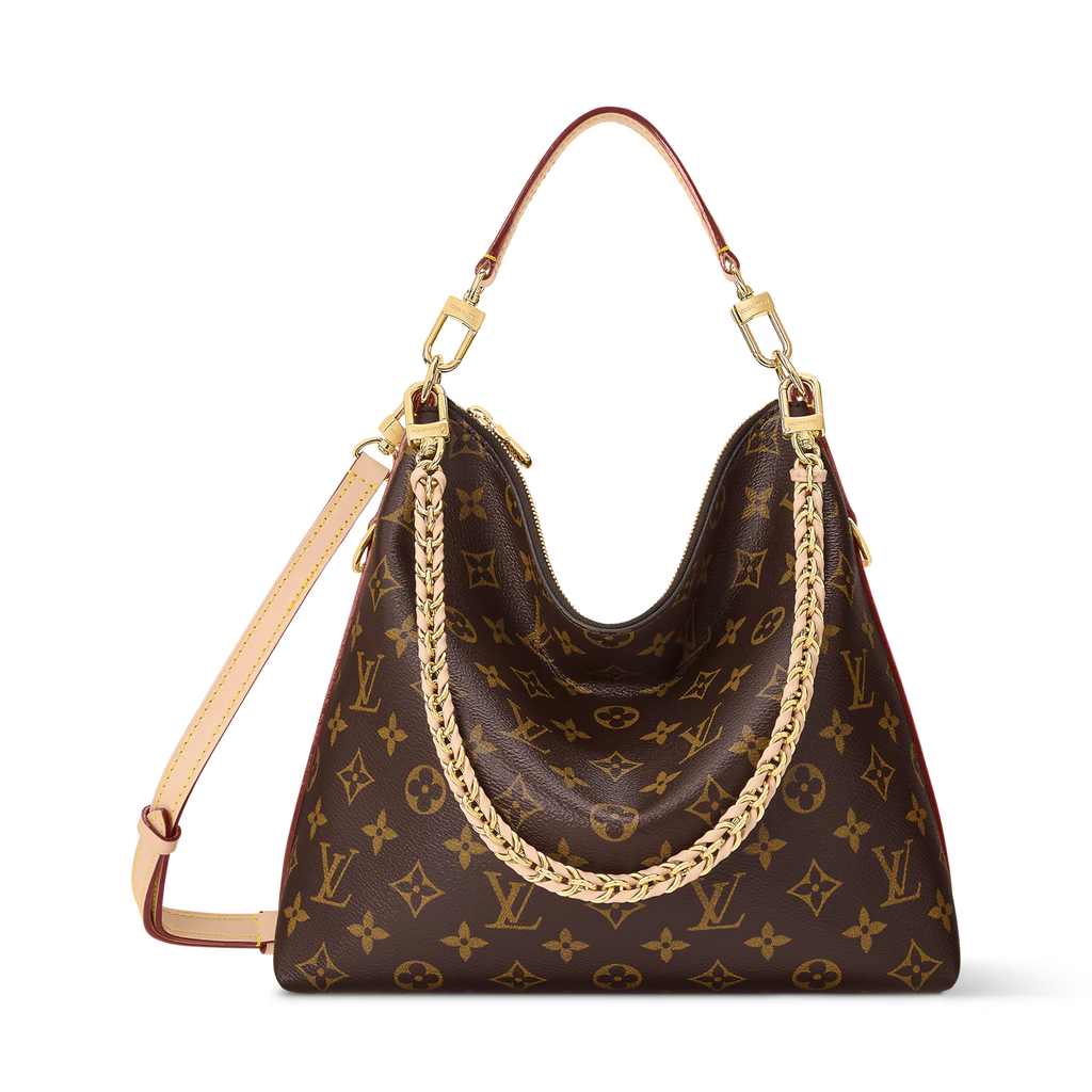 Brown Monogram Hobo Shoulder Bag with Chain Detail