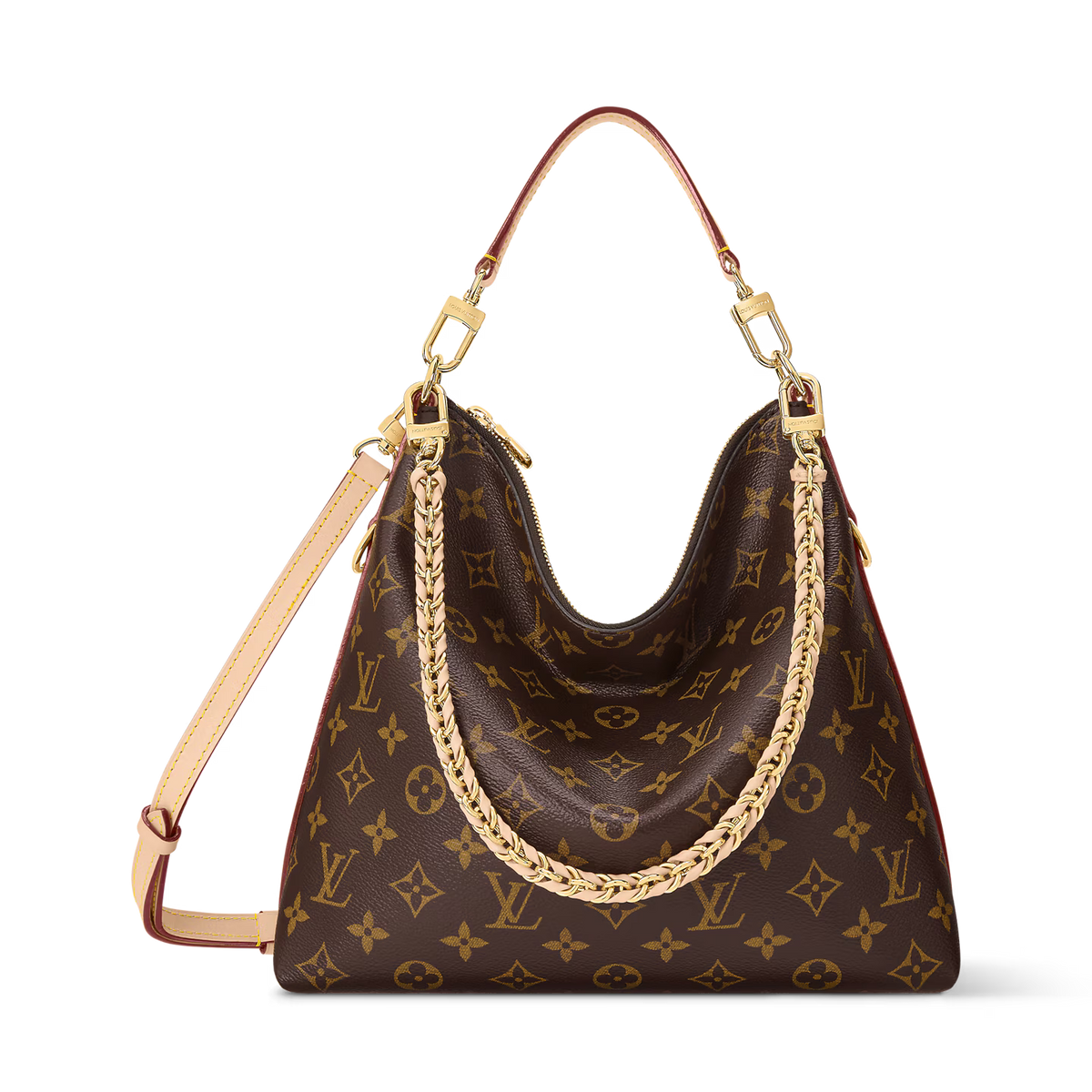 Brown Monogram Hobo Shoulder Bag with Chain Detail