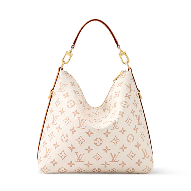 White Monogram Hobo Shoulder Bag with Gold Chain