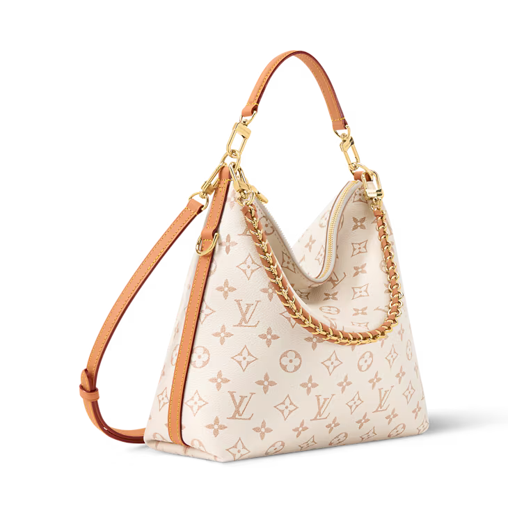 White Monogram Hobo Shoulder Bag with Gold Chain